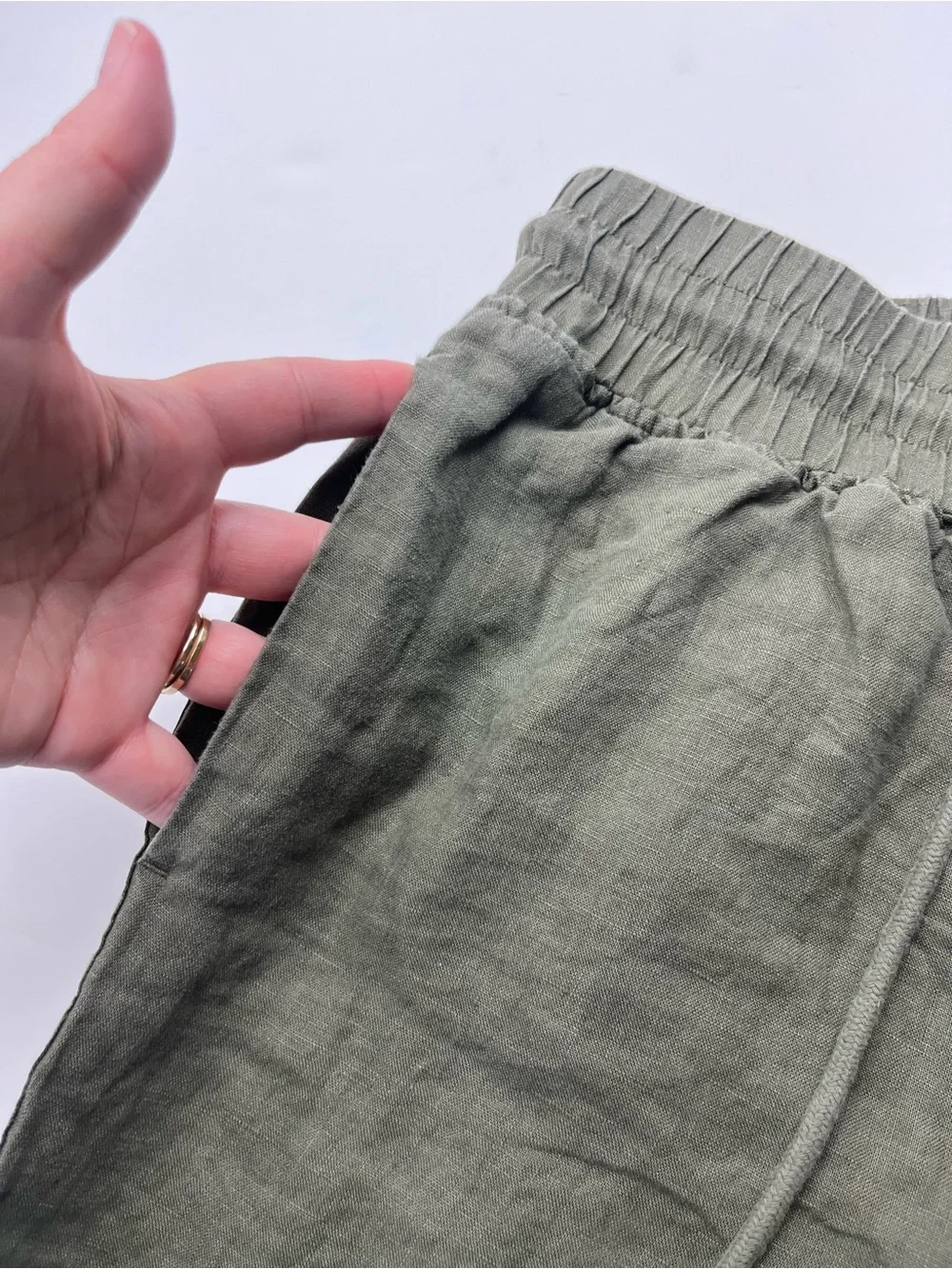 Quince 100% European Linen Wide Leg Pants Bayberry Green Womens Small Pull-on